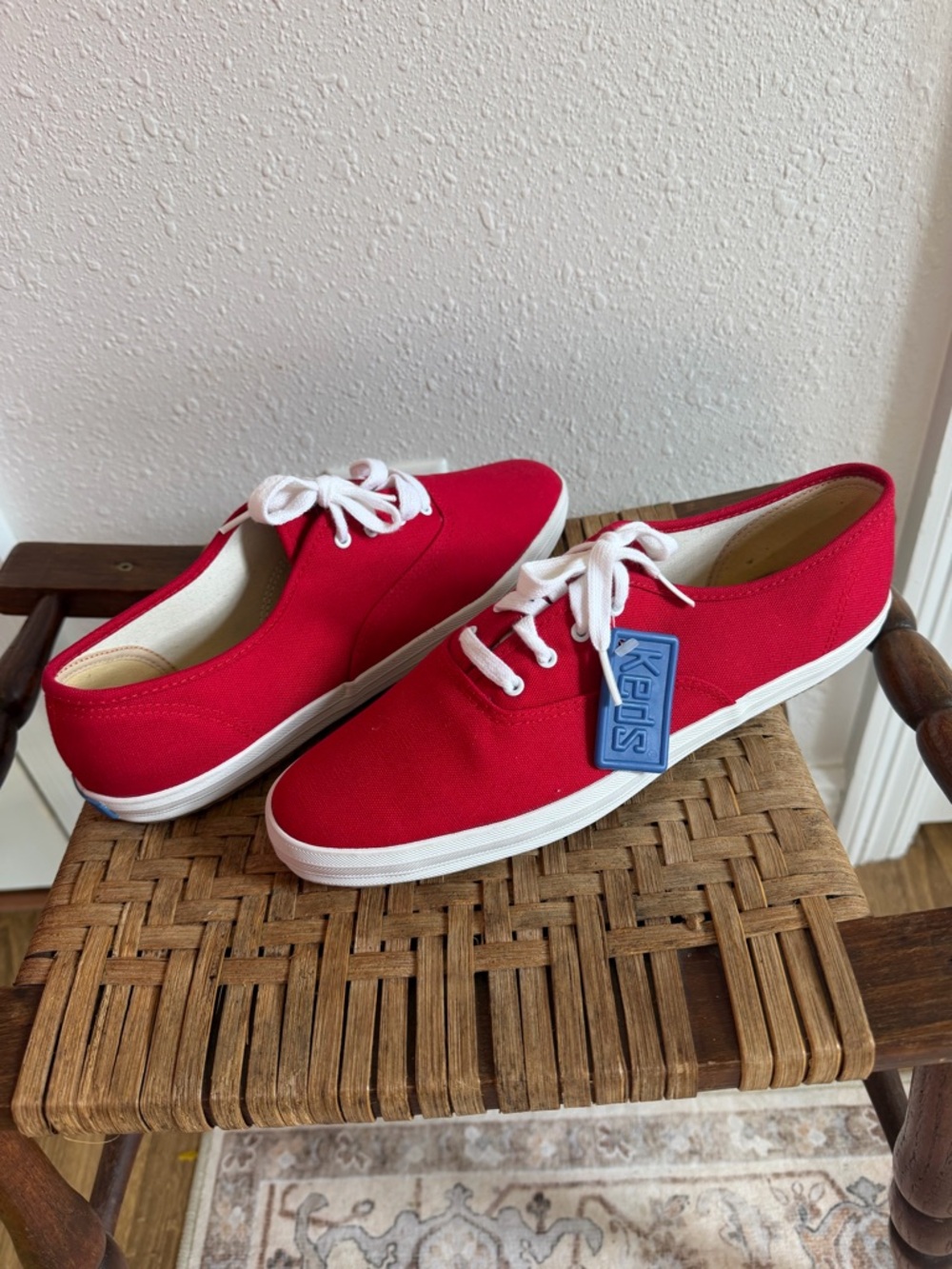 Keds Red Canvas Sneakers Womens Size 10 slim Lace Up Casual Classic Shoes